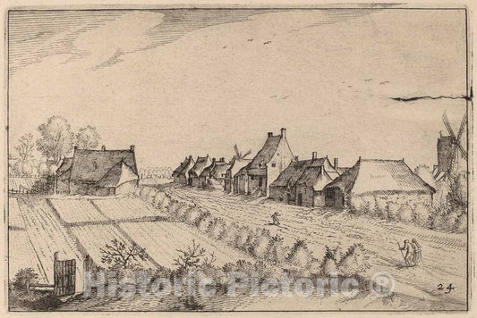 Art Print : Visscher After Van Doetechum, Fields and a Road, 1612 - Vintage Wall Art