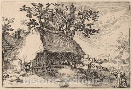 Art Print : Visscher After Bolswert, A Barn, 1620 - Vintage Wall Art