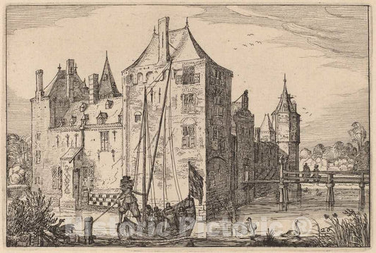 Art Print : Visscher After Van Doetechum, Castle (Warmond?), 1612 - Vintage Wall Art