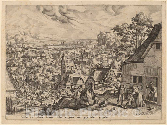 Art Print : Jode After Hans BOL, Tobias Returns Home with His Bride - Vintage Wall Art
