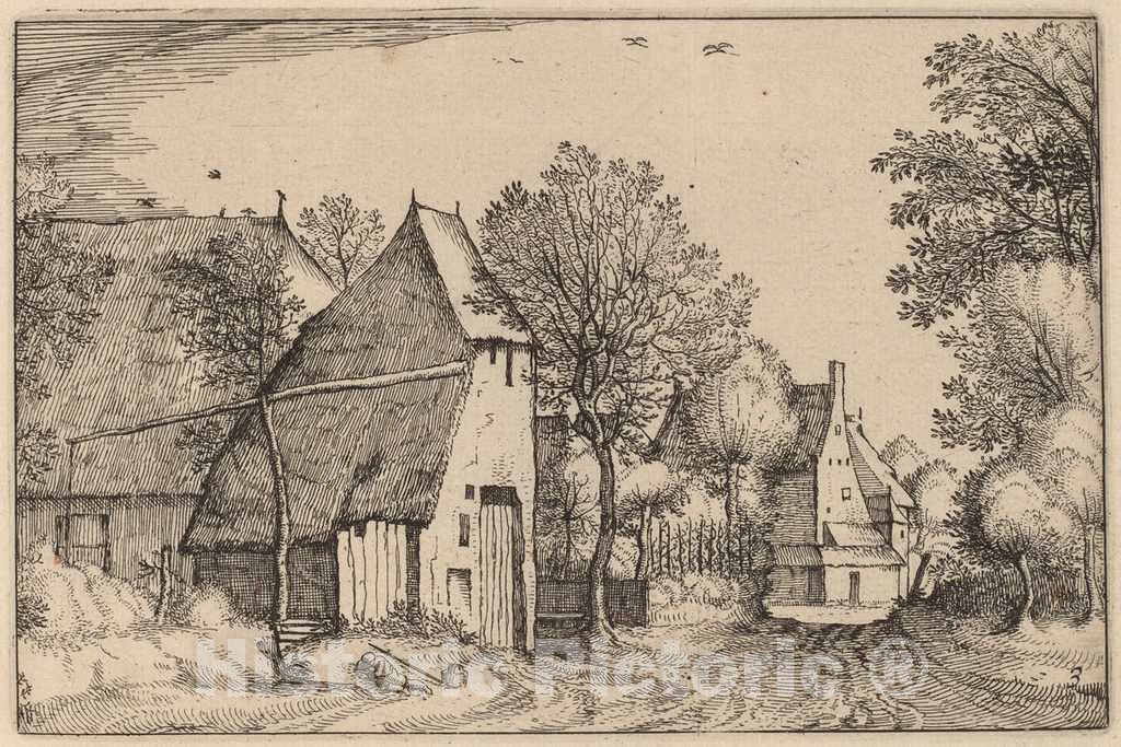 Art Print : Visscher After Van Doetechum, Village Road, 1612 - Vintage Wall Art