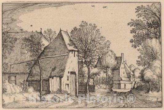 Art Print : Visscher After Van Doetechum, Village Road, 1612 - Vintage Wall Art