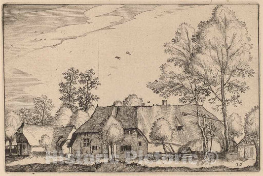Art Print : Visscher After Van Doetechum, Large Farm, 1612 - Vintage Wall Art