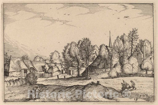 Art Print : Visscher After Van Doetechum, Road into a Village - Vintage Wall Art