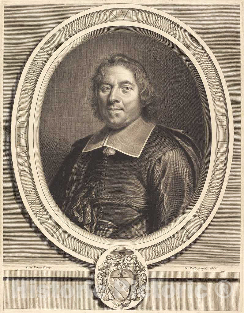 Art Print : Nicolas de Poilly After Lefebvre, Nicolas Parfait, 1666 - Vintage Wall Art