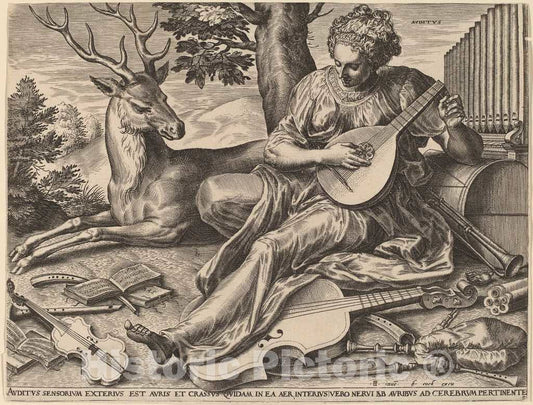 Art Print : Cort After Frans Floris I, Auditus, 1561 - Vintage Wall Art