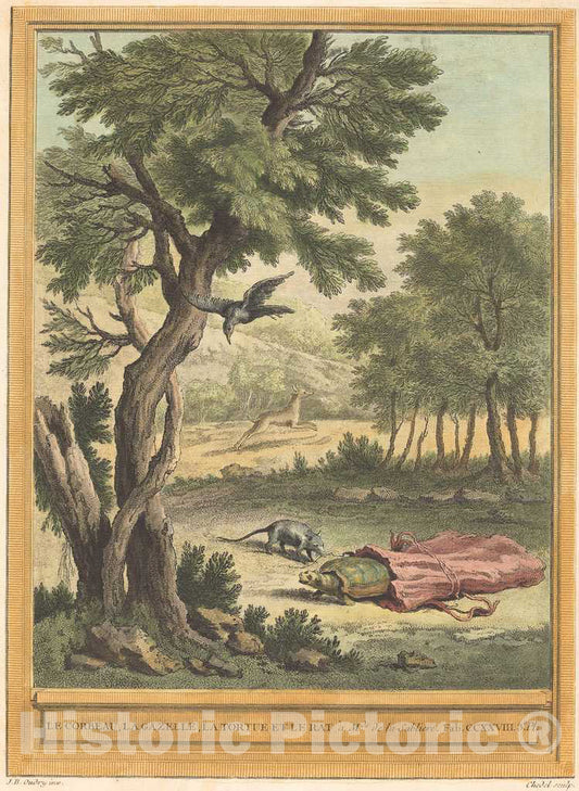 Art Print : Chedel After Oudry, Le corbeau, la Gazelle, la tortue et le Rat (The Crow, The Gazelle, The Tortoise, and, 1759 - Vintage Wall Art