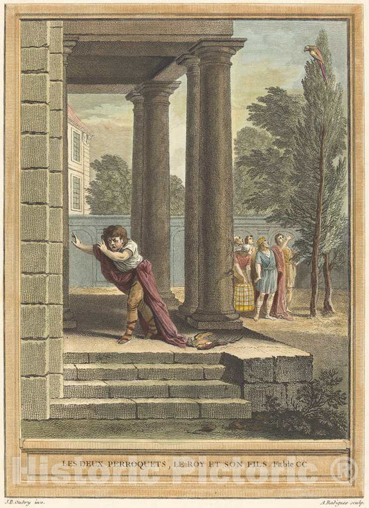 Art Print : Radigues After Oudry, Les Deux perroquets, le roi et Son fils (Two Parrots, The King, and His Son), 1759 - Vintage Wall Art