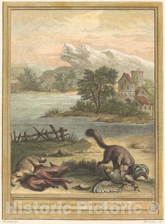 Art Print : Tardieu After Oudry, Le Loup et le Renard (The Wolf and The Fox), 1759 - Vintage Wall Art