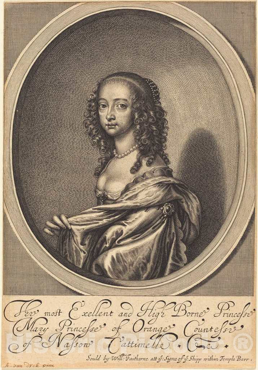 Art Print : Faithorne After Van Dyck, Mary, Princess of Orange - Vintage Wall Art