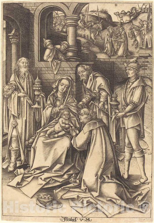 Art Print : Meckenem After Hans Holbein The Elder, The Adoration of The Magi, c.1495 - Vintage Wall Art