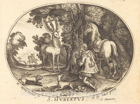 Art Print : Balthasar Moncornet, The Vision of Saint Hubert - Vintage Wall Art