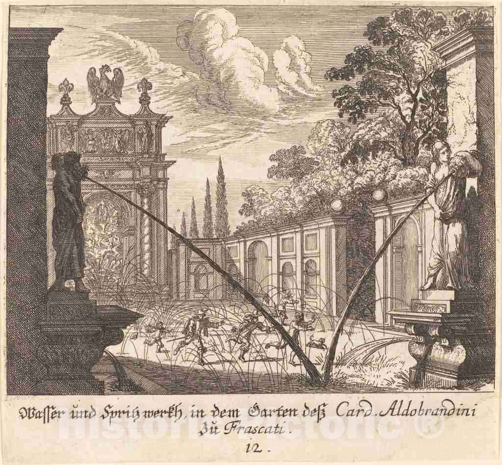 Art Print : KÃ¼sel After Johann Wilhelm Baur, Gardens of Cardinal Aldobrandini, Frascati, 1681 - Vintage Wall Art