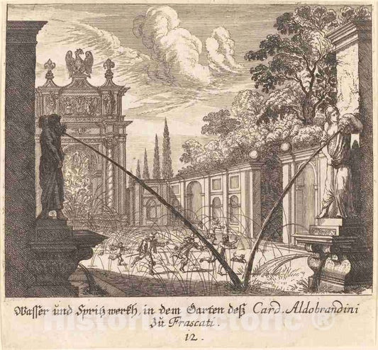Art Print : KÃ¼sel After Johann Wilhelm Baur, Gardens of Cardinal Aldobrandini, Frascati, 1681 - Vintage Wall Art