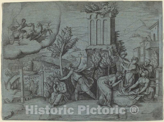 Art Print : Giulio Bonasone, Young Man Warning a Sorrowful Woman - Vintage Wall Art