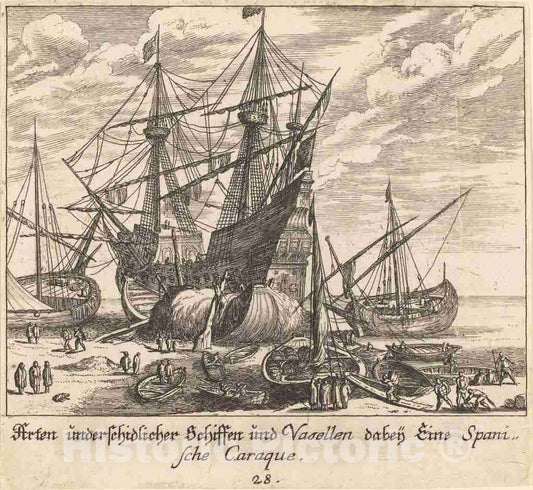 Art Print : KÃ¼sel After Johann Wilhelm Baur, Ships, 1681 - Vintage Wall Art