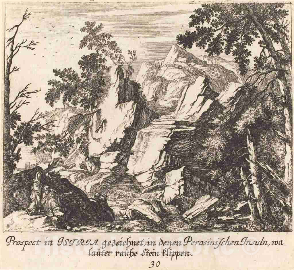 Art Print : KÃ¼sel After Johann Wilhelm Baur, View in Istria, 1681 - Vintage Wall Art