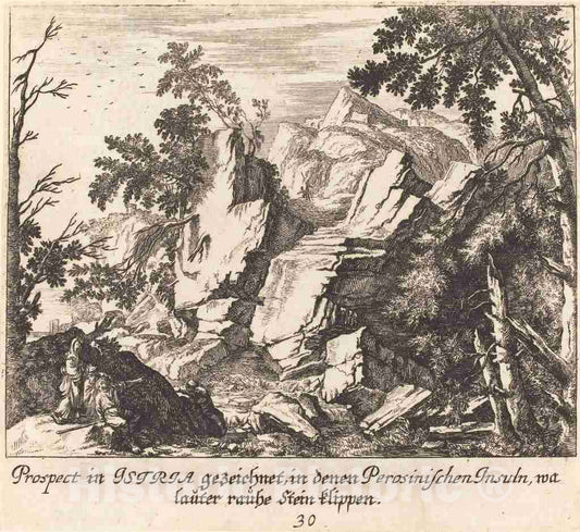 Art Print : KÃ¼sel After Johann Wilhelm Baur, View in Istria, 1681 - Vintage Wall Art