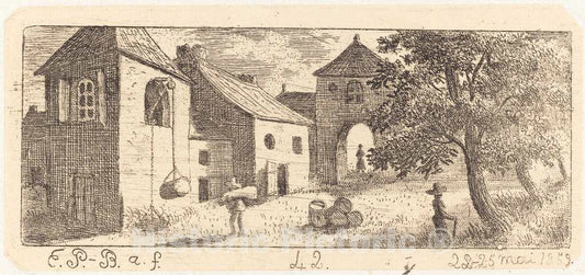 Art Print : Emmanuel PhÃ©lippes-Beaulieu, The Farmyard, 1859 - Vintage Wall Art