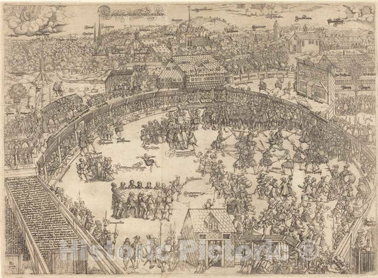 Art Print : Paulus Reinhart, The Tournament Place in The City of Zwickau, 1573 - Vintage Wall Art