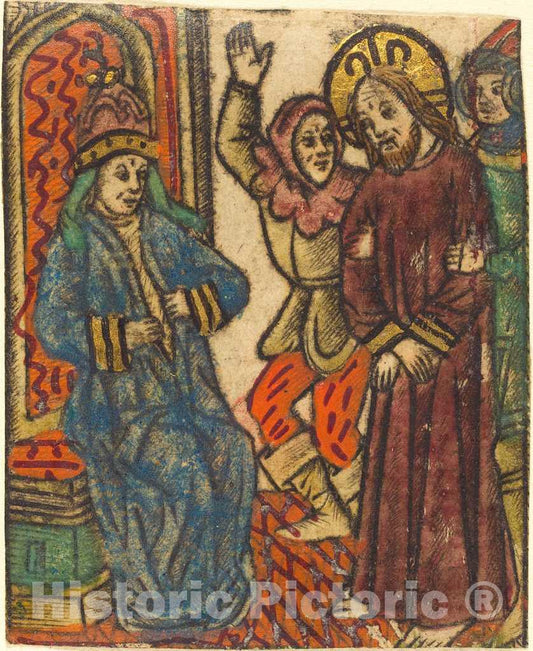 Art Print : St. Erasmus, Christ Before Caiaphas - Vintage Wall Art