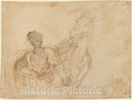 Art Print : Stefano Della Bella, Figure Leading a Horse - Vintage Wall Art