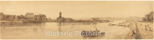 Art Print : Thomas Girtin, View of The Village of Chaillot from The Pont de la Concorde: pl.17, 1802 - Vintage Wall Art