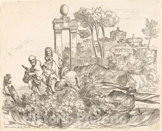 Art Print : SÃ©bastien Bourdon, The Flight into Egypt - Vintage Wall Art