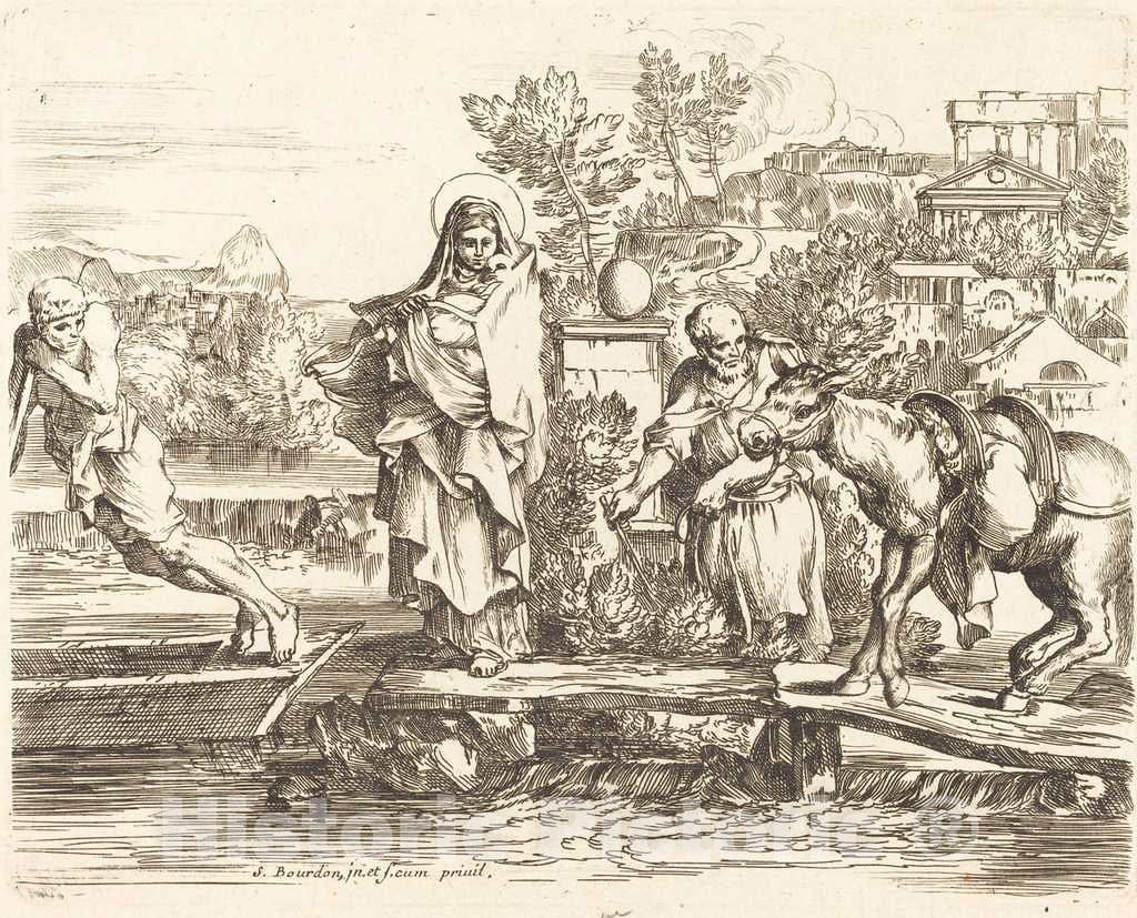 Art Print : SÃ©bastien Bourdon, The Holy Family Preparing to Embark - Vintage Wall Art