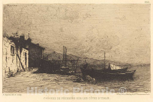 Art Print : Adolphe Appian, Cabanes de pecheurs sur les cotes d'Italie - Vintage Wall Art