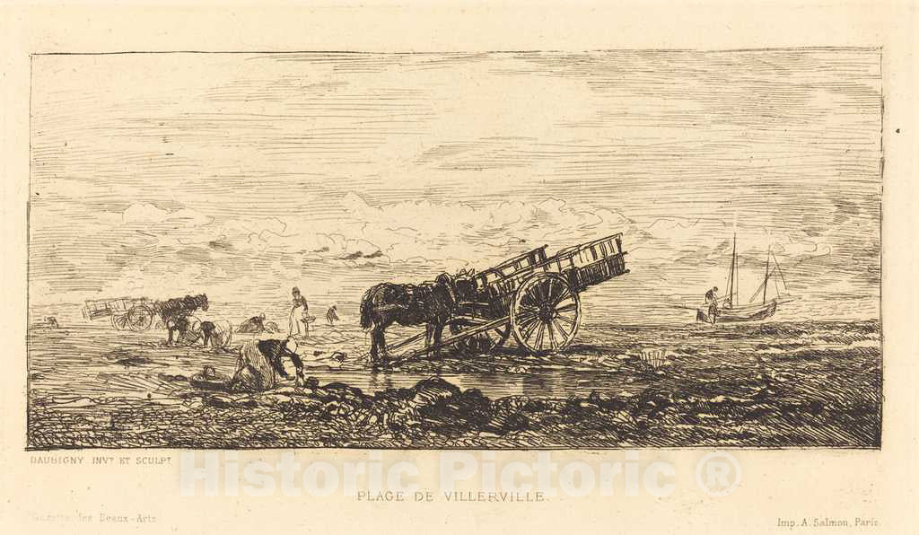 Art Print : Charles-FranÃ§ois Daubigny, Beach at Villerville (Plage de Villerville) - Vintage Wall Art