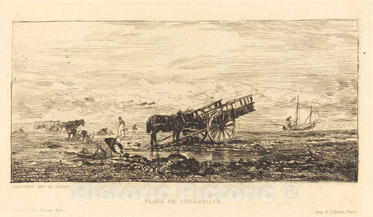 Art Print : Charles-FranÃ§ois Daubigny, Beach at Villerville (Plage de Villerville) - Vintage Wall Art
