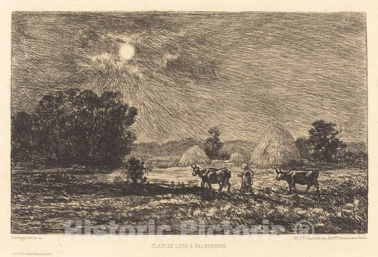Art Print : Charles-FranÃ§ois Daubigny, Moonlight at Valmondois (Clair de Lune a Valmondois), 1877 - Vintage Wall Art
