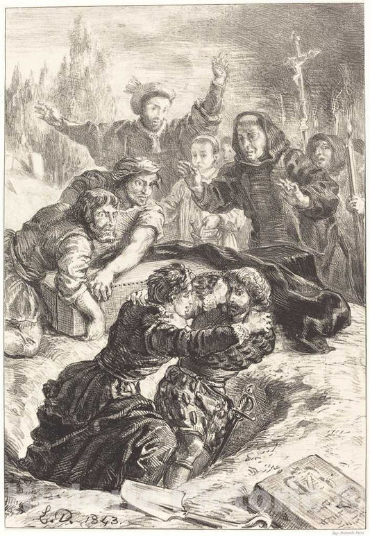 Art Print : EugÃ¨ne Delacroix, Hamlet and Laertes in The Grave of Ophelia (Act V, Scene I), 1843 - Vintage Wall Art