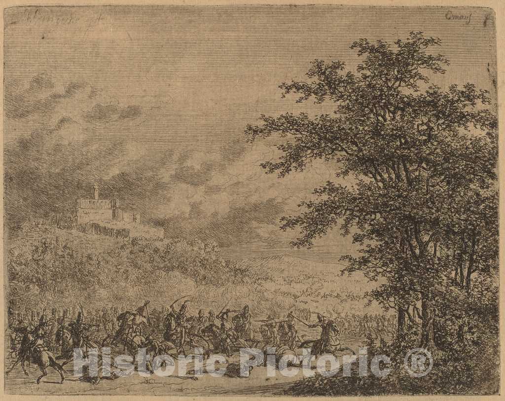 Art Print : Gerhardus Emaus de Micault, The Affair Near Konigstein (L'Affaire pres de Koenigstein) [Recto] - Vintage Wall Art
