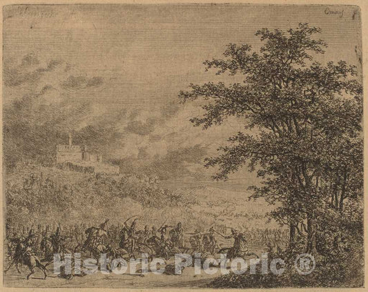 Art Print : Gerhardus Emaus de Micault, The Affair Near Konigstein (L'Affaire pres de Koenigstein) [Recto] - Vintage Wall Art
