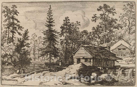 Art Print : Allart Van Everdingen, Woman in a Riverscape Looking Towards a Boat, c.1651 - Vintage Wall Art