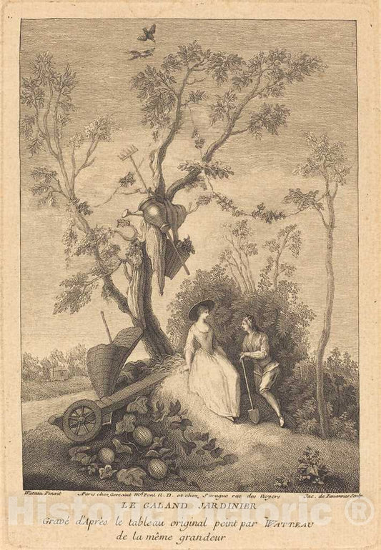 Art Print : FaVanne After Watteau, Le Galand Jardinier (The Gallant Gardener) - Vintage Wall Art