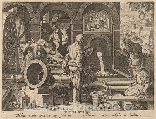 Art Print : Galle After Jan Van der Straet, Casting of Cannons: pl.3, c.1585 - Vintage Wall Art