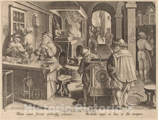 Art Print : Galle After Jan Van der Straet, Clockmaking: pl.5, c.1585 - Vintage Wall Art