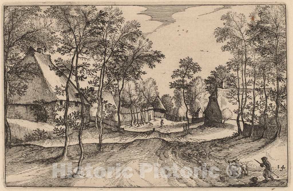 Art Print : Visscher After Van Doetechum, Village Road, 1612 - Vintage Wall Art