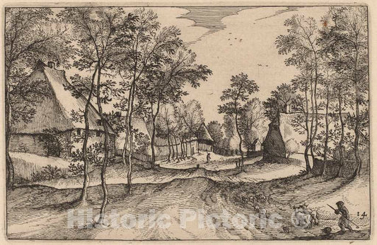 Art Print : Visscher After Van Doetechum, Village Road, 1612 - Vintage Wall Art