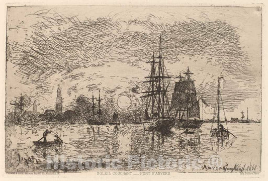 Art Print : Johan Barthold Jongkind, Setting Sun Over Antwerp Harbor (Soleil couchant - Port d'Anvers), 1868 - Vintage Wall Art