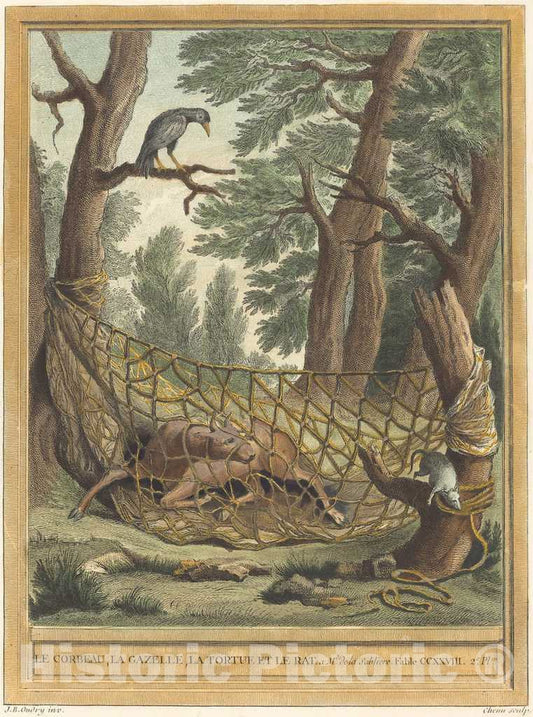 Art Print : Chenu After Oudry, Le corbeau, la Gazelle, la tortue et le Rat (The Crow, The Gazelle, The Tortoise, andthe Rat), 1759 - Vintage Wall Art