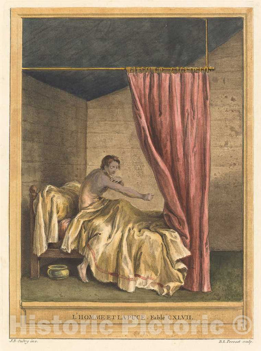 Art Print : PrÃ©vost After Oudry, L'Homme et la puce (The Man with Fleas), 1756 - Vintage Wall Art
