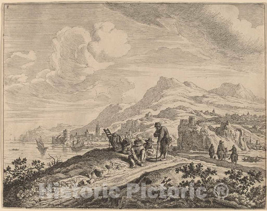 Art Print : Jan Van Aken After Herman Saftleven, View of The River Rhine - Vintage Wall Art