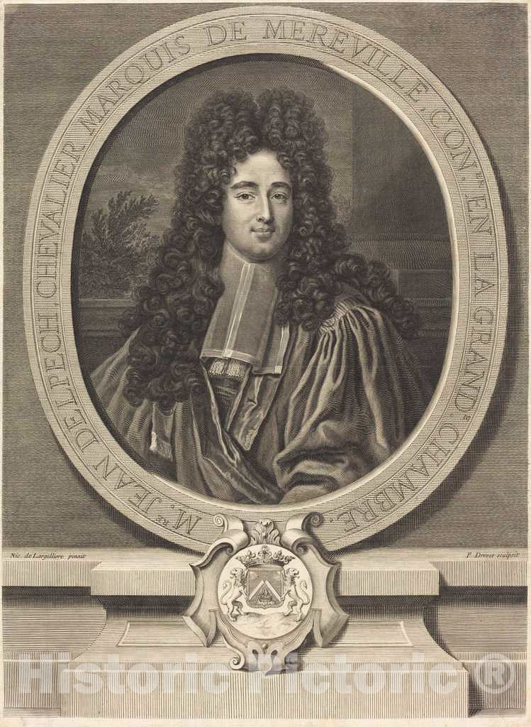 Art Print : Drevet After Nicolas de Largillierre, Jean Delpech, Marquis de MÃ©rÃ©ville - Vintage Wall Art