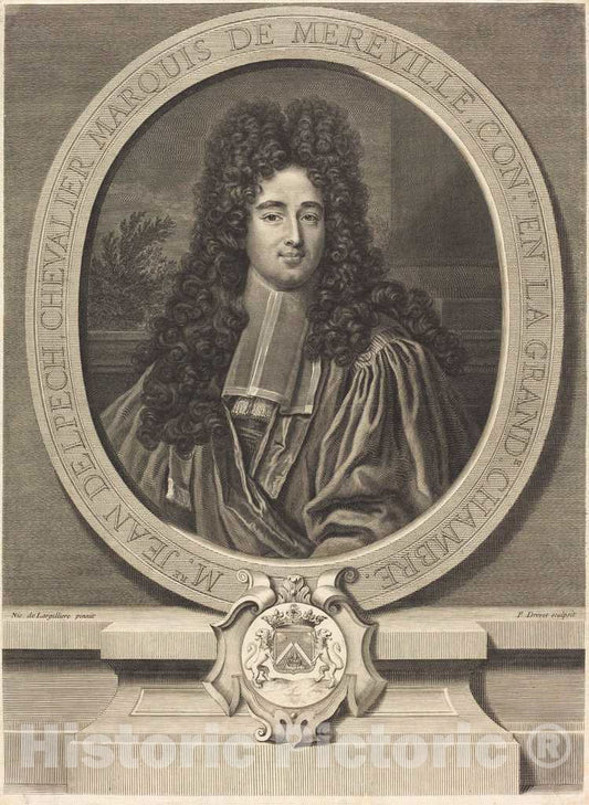 Art Print : Drevet After Nicolas de Largillierre, Jean Delpech, Marquis de MÃ©rÃ©ville - Vintage Wall Art