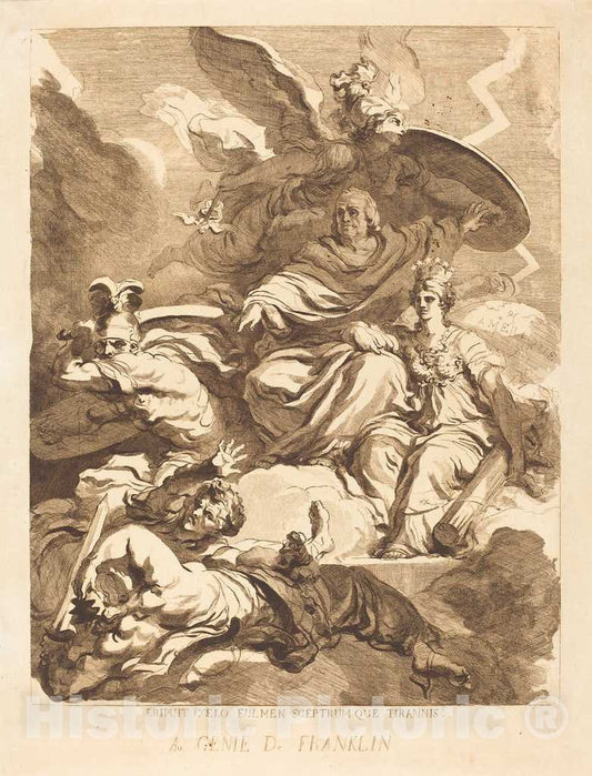 Art Print : HonorÃ© Fragonard, to The Genius of Franklin (Au Genie de Franklin), 1779 - Vintage Wall Art