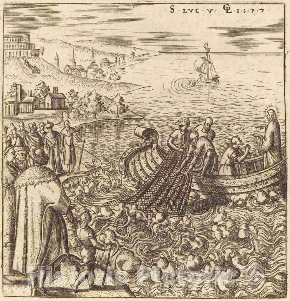 Art Print : LÃ©onard Gaultier, The Miraculous Draught of Fishes, 1577 - Vintage Wall Art